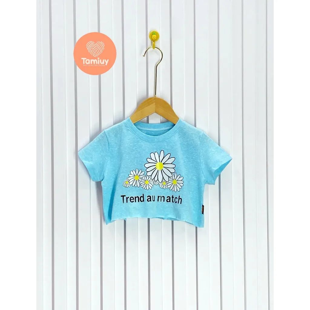 Ảnh Áo Thun Croptop Bé Gái Hoa Hướng Dương, Chất Cotton Co Giãn (Size 1-10 Tuổi) 3