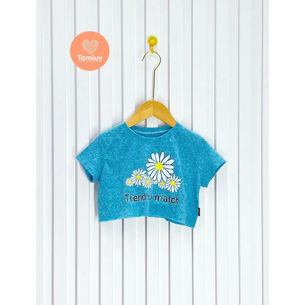 Ảnh Áo Thun Croptop Bé Gái Hoa Hướng Dương, Chất Cotton Co Giãn (Size 1-10 Tuổi) 4