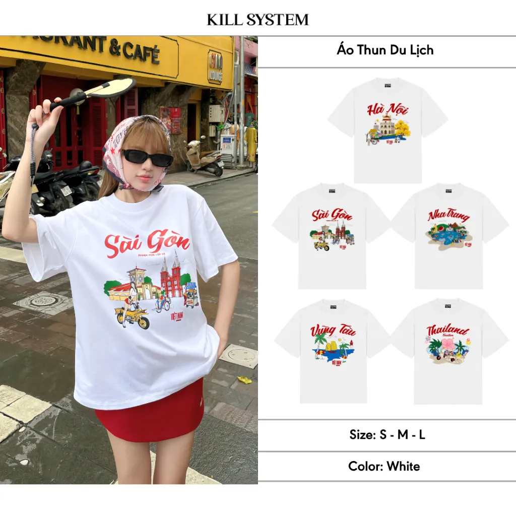 Ảnh Áo thun Du Lịch form oversize Kill System tay ngắn cổ tròn cho nam và nữ 1