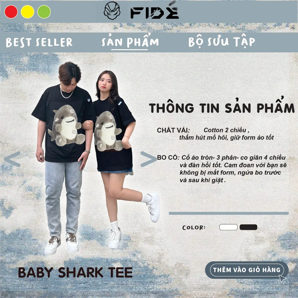 Ảnh Áo thun FIDE cá mập Baby Shark phông unisex nam nữ form rộng cổ tròn ulzzang BABY SHARK 02 3