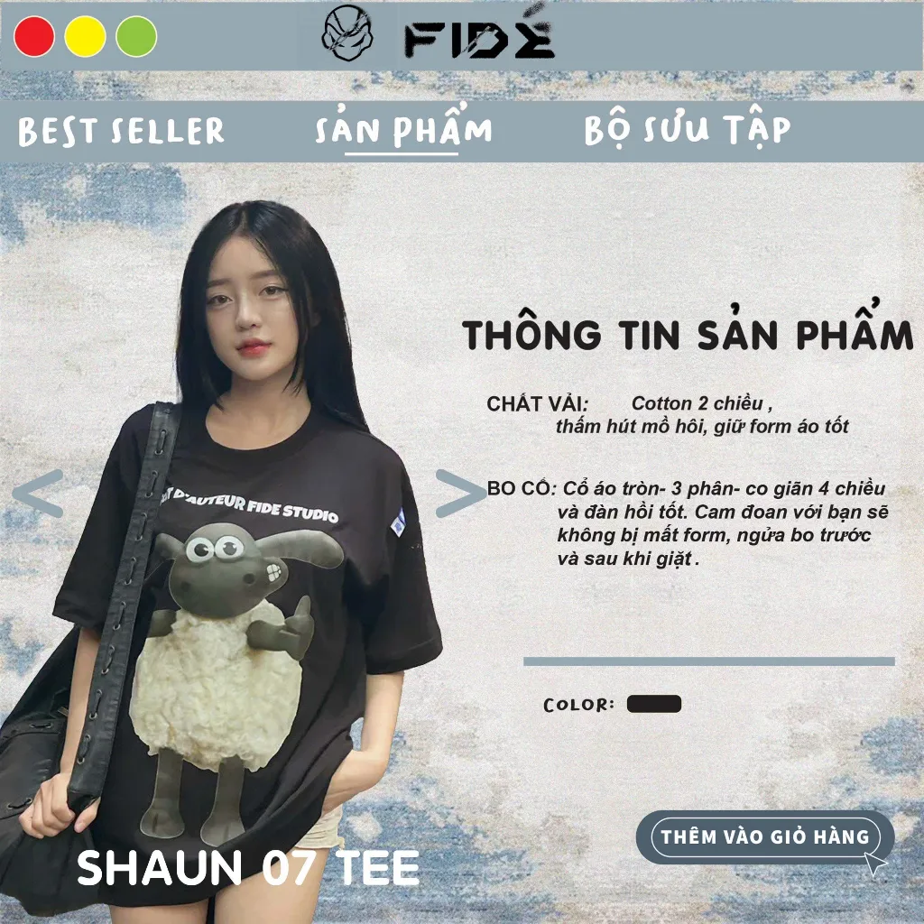 Ảnh Áo thun FIDE Cừu Shaun phông trơn nam nữ cổ tròn unisex SHAUN 07 2