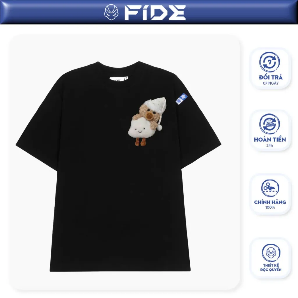 Ảnh Áo thun FIDE JoyBear unisex form rộng đính gấu local brand cổ tròn oversize - AT154 (Tặng gấu) 1