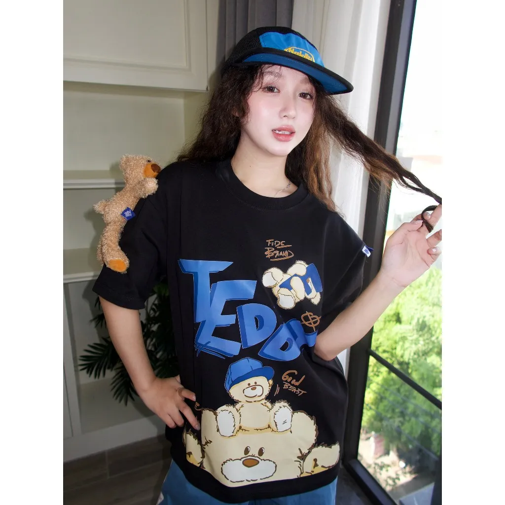 Ảnh Áo thun FIDE TEDDY phông unisex form rộng local brand nam nữ cổ tròn oversize Đínhgấu AT43(TẶNG GẤU) 3