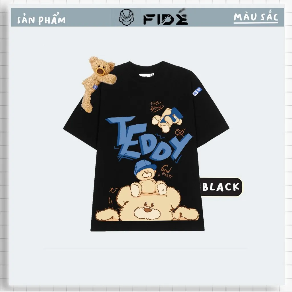 Ảnh Áo thun FIDE TEDDY phông unisex form rộng local brand nam nữ cổ tròn oversize Đínhgấu AT43(TẶNG GẤU) 4