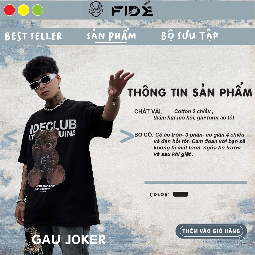 Ảnh Áo thun FIDE unisex nam nữ form rộng cổ tròn GẤU JOKER 2