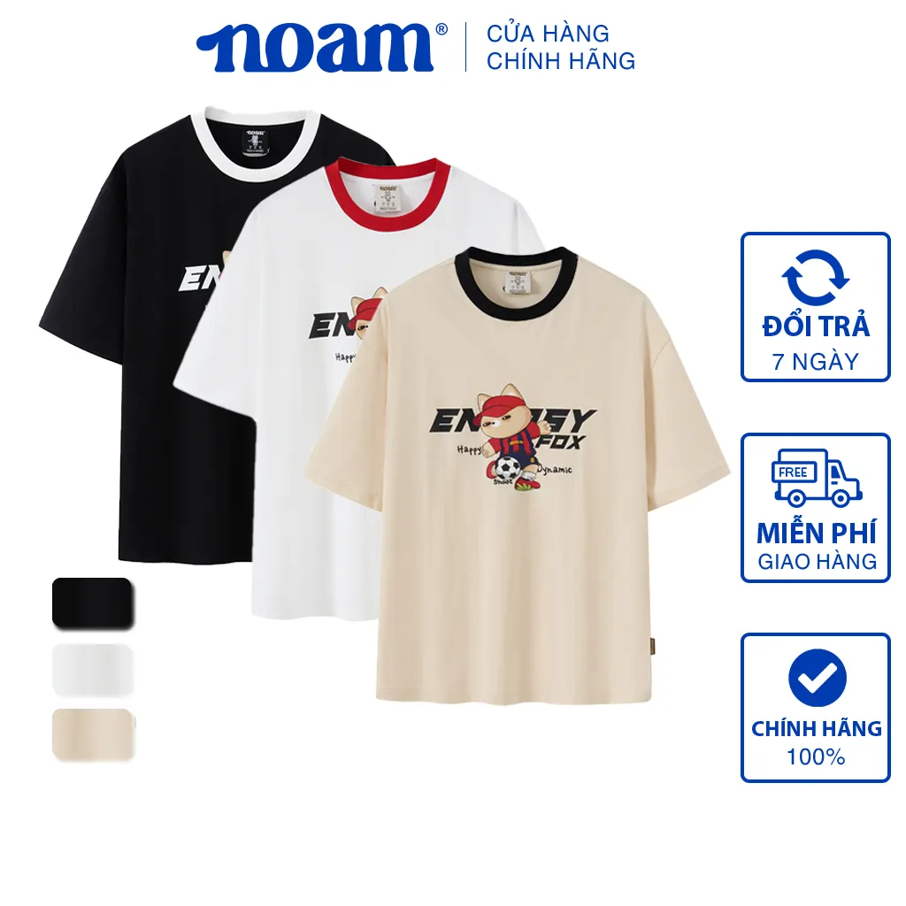 Ảnh Áo thun Form rộng NOAM Nafox Playmaker Unisex 100% Cotton - Màu đen/trắng/be 1