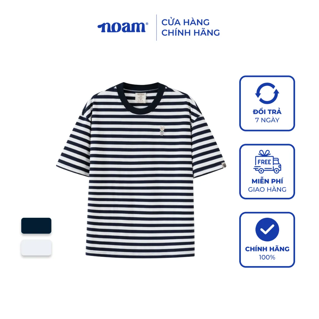 Ảnh Áo thun Form rộng NOAM Striped 100% Cotton - Kẻ ngang xanh navy - trắng 1
