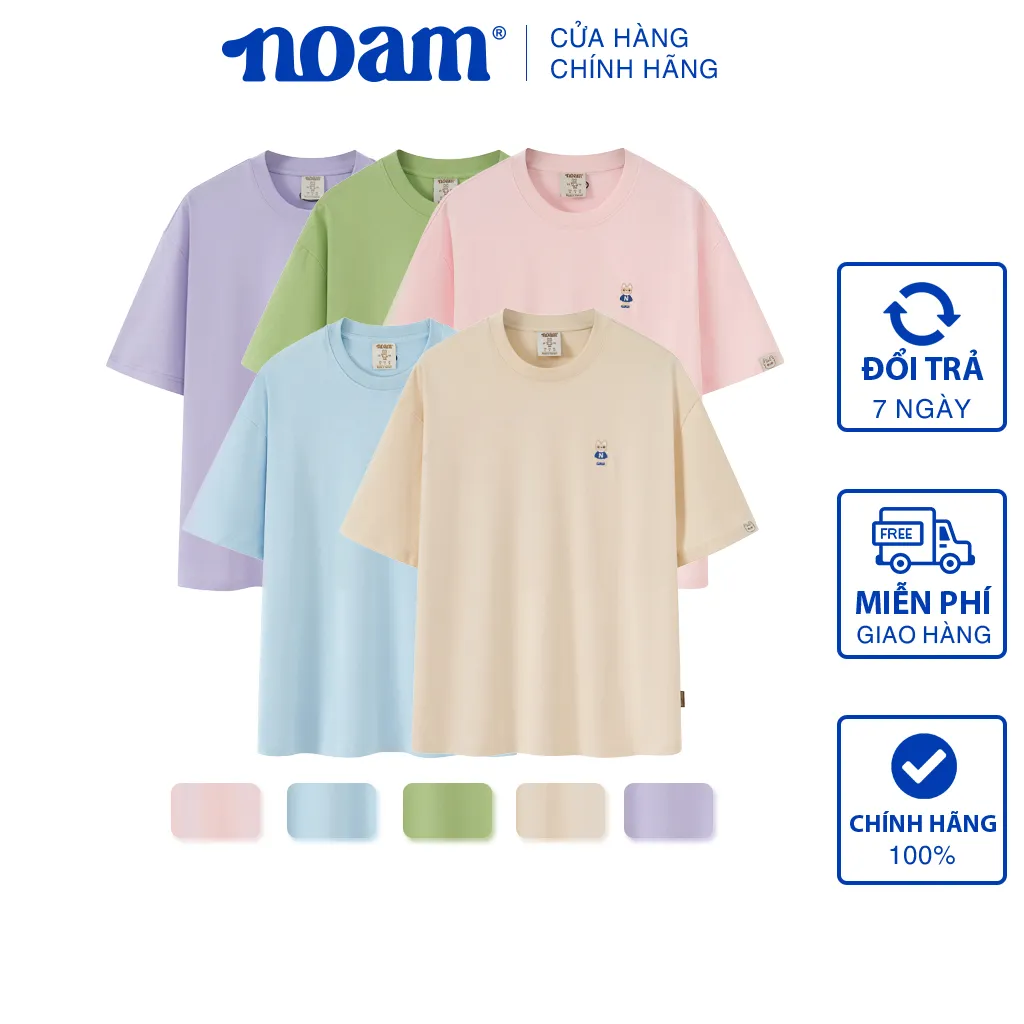 Ảnh Áo thun Form rộng NOAM Teeny Homie Unisex 100% Cotton - Màu Hồng/Xanh lá/Xanh dương/Tím/Be 1