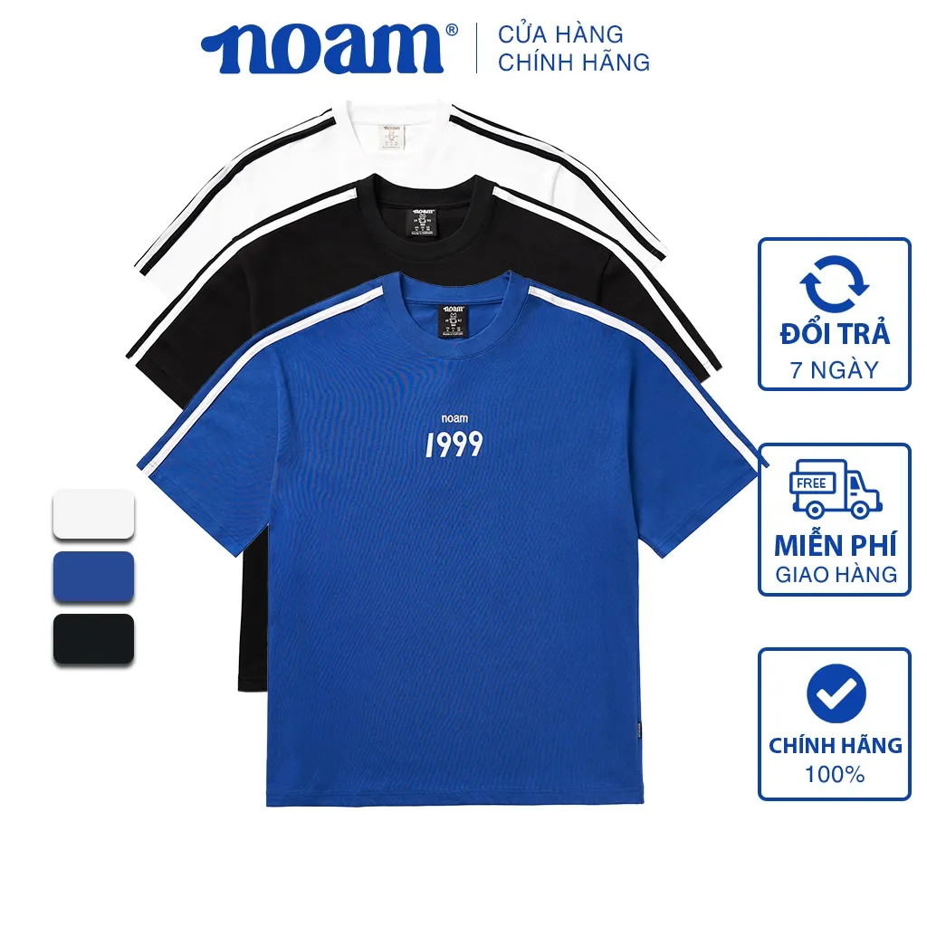 Ảnh Áo thun Form rộng NOAM Triple Stripes Unisex 100% Cotton - Màu đen/trắng/xanh 1