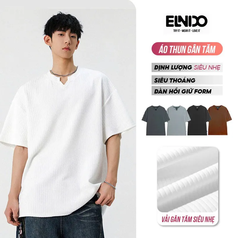 Ảnh Áo thun gân nam ngắn tay unisex cổ V kiểu dáng trẻ trung năng động ELNIDO ED-02 1