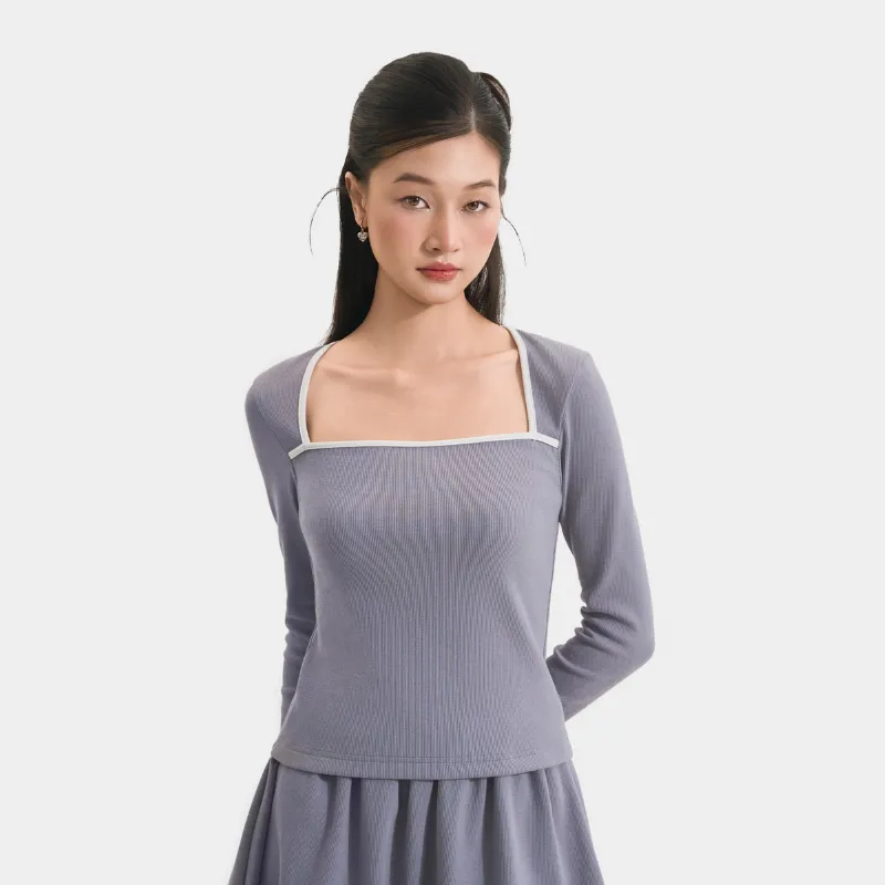 Áo Thun Gân MARC FASHION Tay Dài Cổ Vuông Form Ôm - CBNH011625