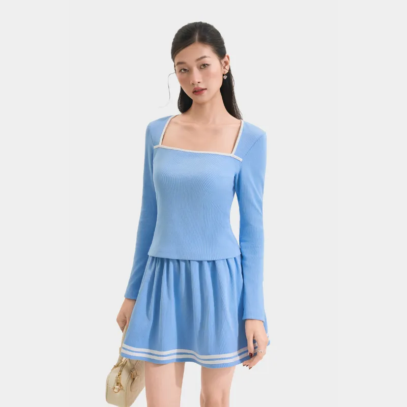 Ảnh Áo Thun Gân Tay Dài MARC FASHION Form Ôm Cổ Vuông Phối Viền - CBNH011625 3
