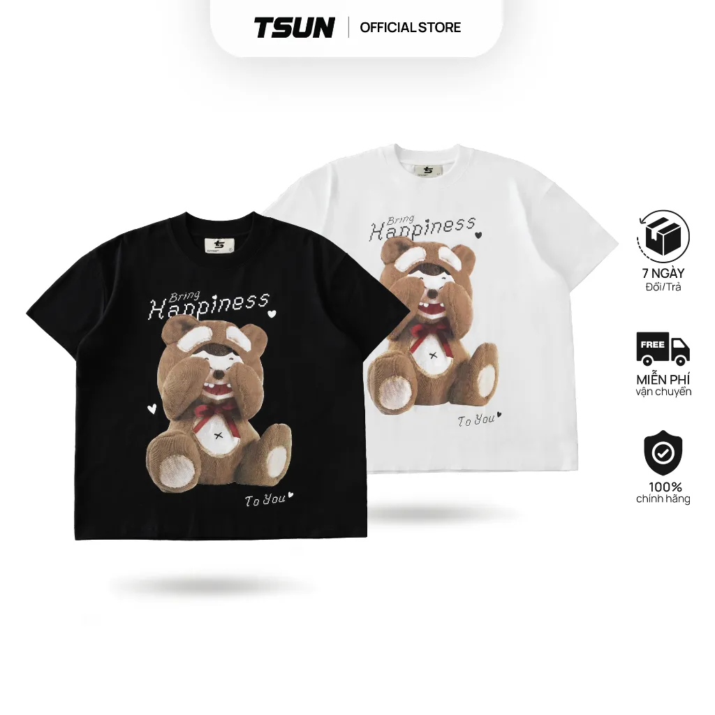 Ảnh Áo Thun Gấu Mắc Cỡ 2 Màu - Brand TSUN chính hãng - Shy Teddy Tee - Unisex 1