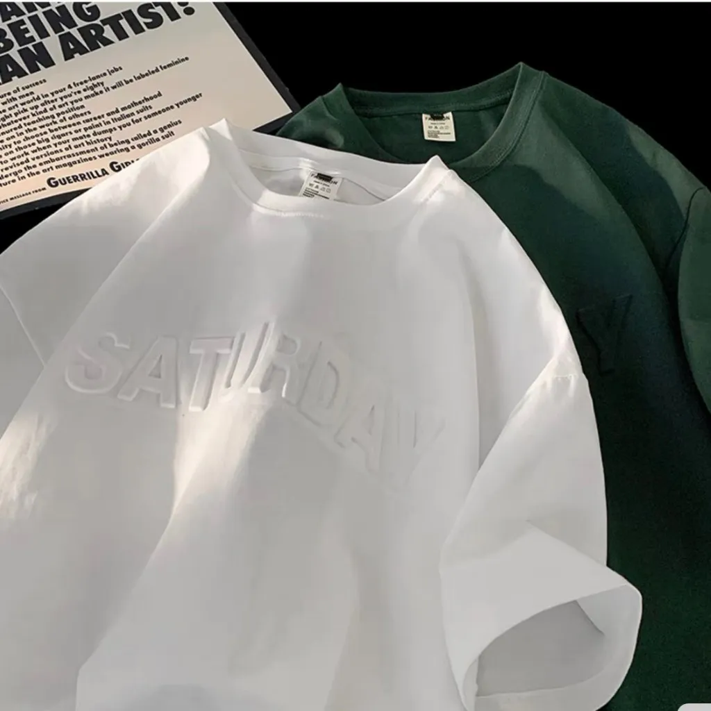 Ảnh Áo Thun In Chữ Nổi SATURDAY NAD Unisex - Áo Phông Nam Nữ Tay Lỡ Form Rộng Chất Liệu Cotton Khô Thoáng Mát 3
