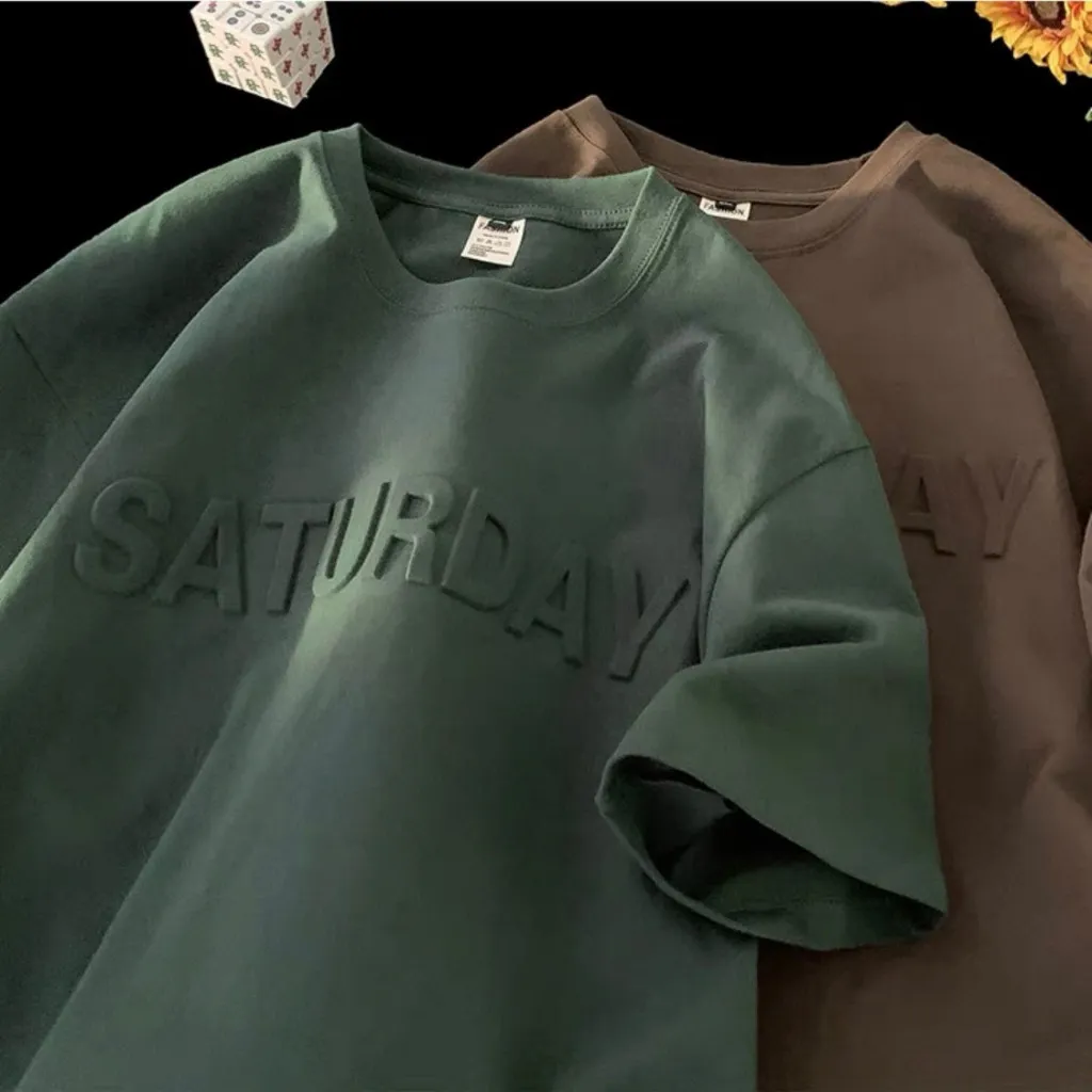 Ảnh Áo Thun In Chữ Nổi SATURDAY NAD Unisex - Áo Phông Nam Nữ Tay Lỡ Form Rộng Chất Liệu Cotton Khô Thoáng Mát 4
