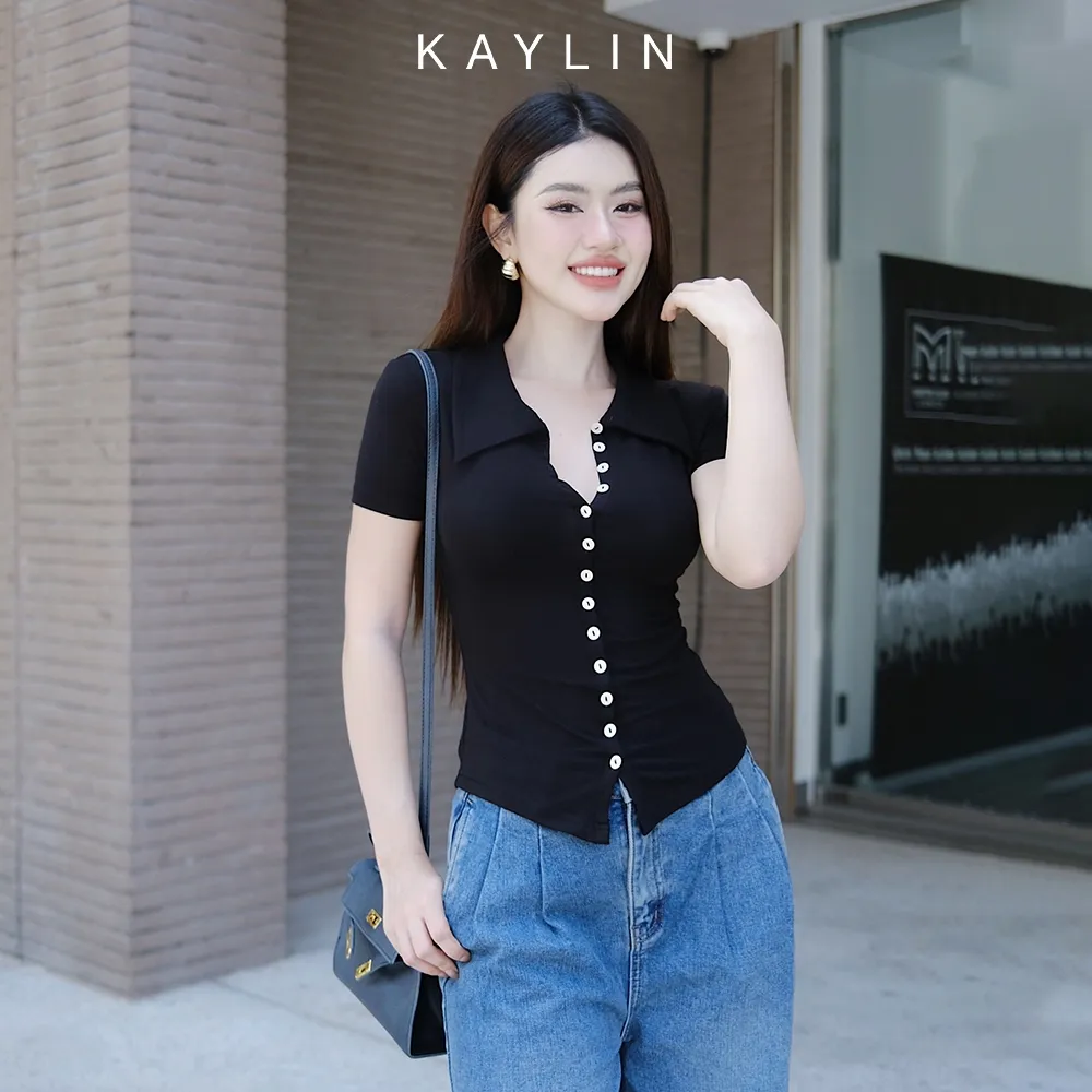 Ảnh Áo thun KAYLIN cổ sơ mi phối nút chất vải thun cotton co giản phong cách thanh lịch - N2314 1