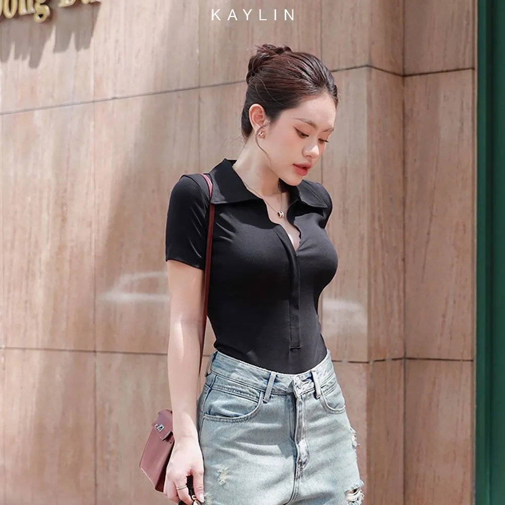 Ảnh Áo thun KAYLIN form polo phối khóa kéo chất vải thun co giản phong cách thanh lịch thời trang - N2220 1