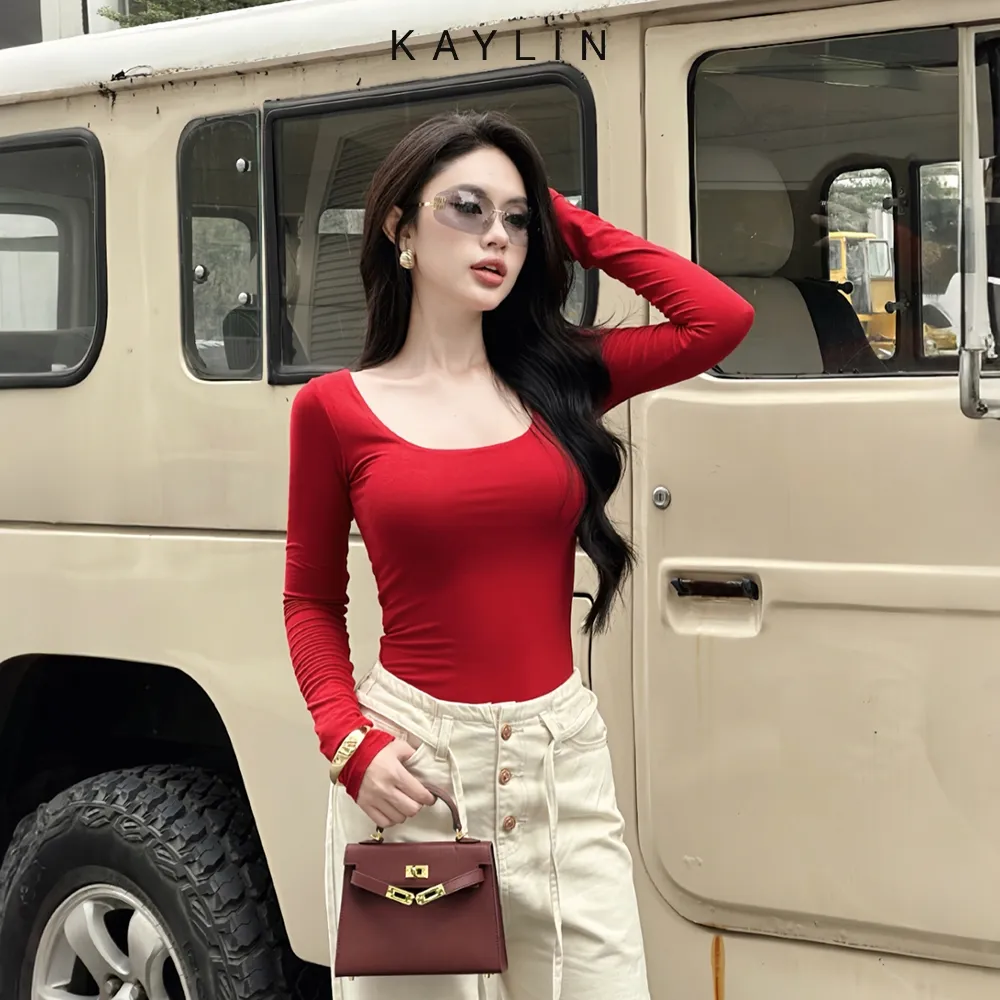Ảnh Áo thun KAYLIN tay dài cổ U form Basic chất vải thun cotton co giản phong cách - N2341 1