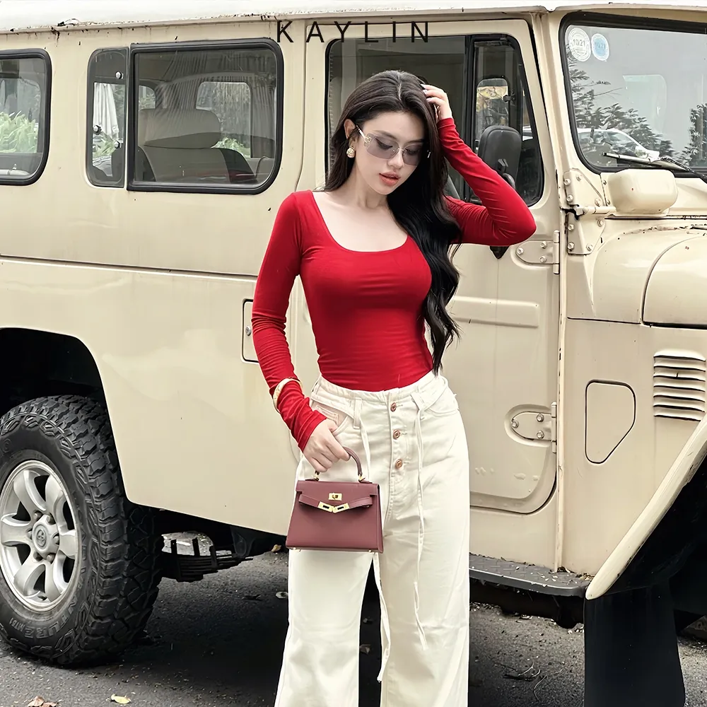 Ảnh Áo thun KAYLIN tay dài cổ U form Basic chất vải thun cotton co giản phong cách - N2341 2