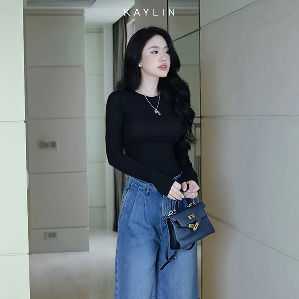 Ảnh Áo thun KAYLIN tay dài form Basic chất vải thun giấy mềm mỏng nhẹ thoáng mát phong cách - N2305 2