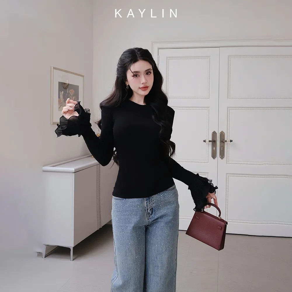 Ảnh Áo thun KAYLIN tay dài phối loe chất vải thun nhung co giản phong cách - N2402 1