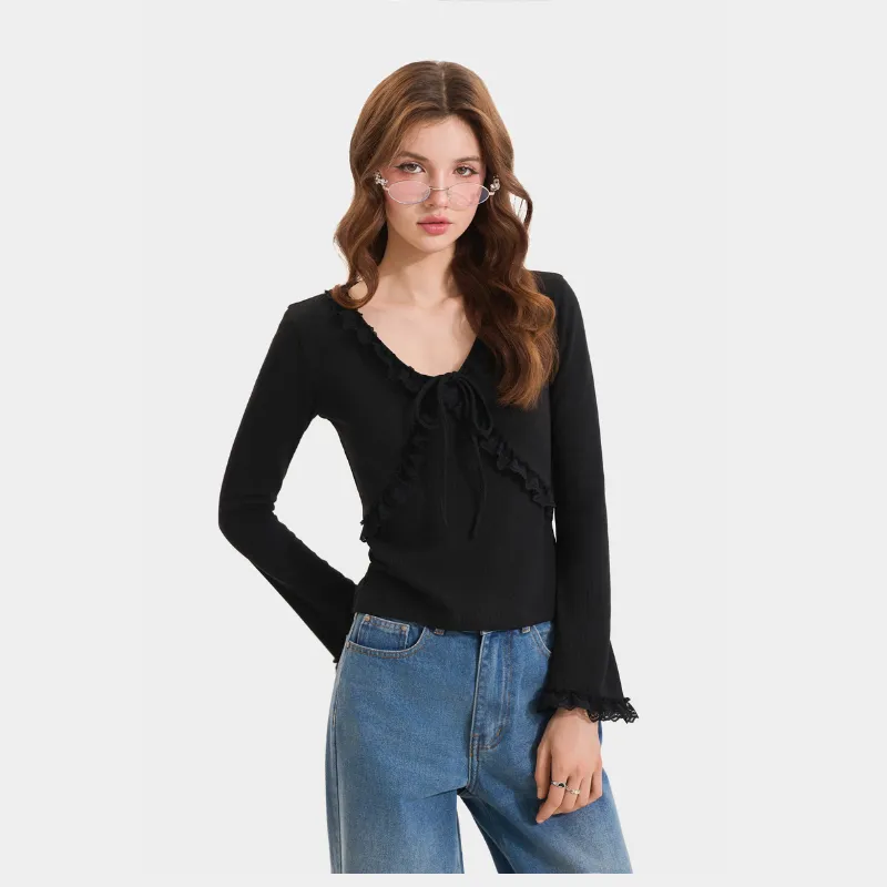 Ảnh Áo Thun Kiểu Nữ MARC FASHION Form Ôm Tay Dài  Phối Viền - FAQH100524 3