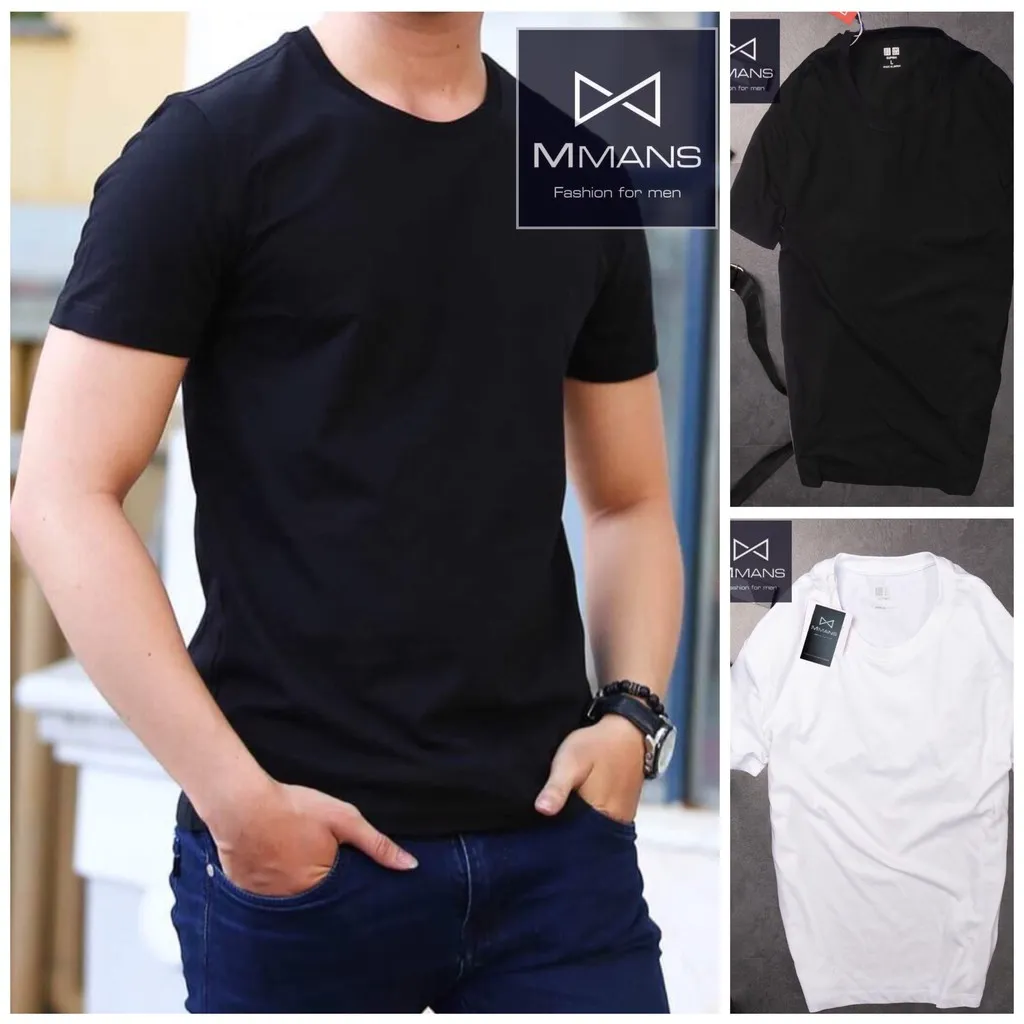 Ảnh Áo thun nam basic MMANS không cổ dáng ôm body sợi tự nhiên siêu mát lạnh 2