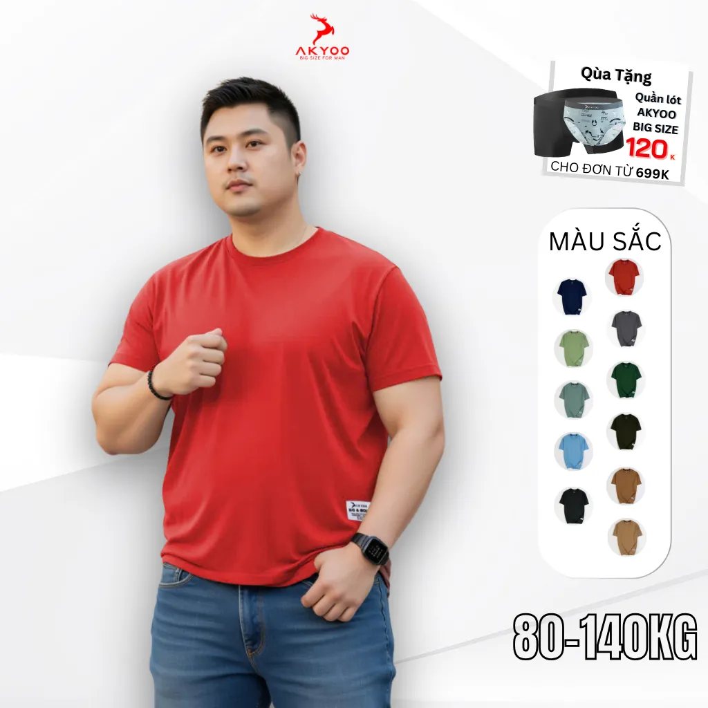 Ảnh Áo Thun Nam Bigsize 80-140kg AKYOO Cao Cấp, Chất Liệu Cotton Co Giãn, Thoáng Mát - AT TRON 1