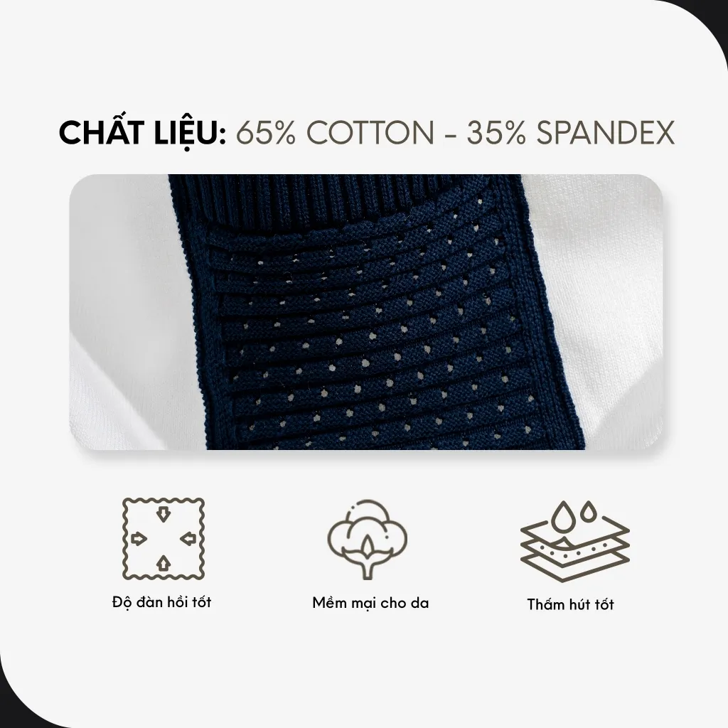 Ảnh Áo Thun Nam By Cotton Cao Cấp Dệt Kim Cổ Tròn - Trắng Phối Túi Xanh Đen 3