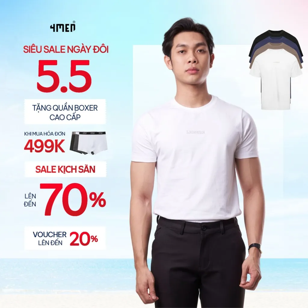 Ảnh Áo thun nam cổ tròn 4MEN AT158, in chữ, vải cotton dày dặn, thấm mồ hôi, co giãn, thoáng mát 1