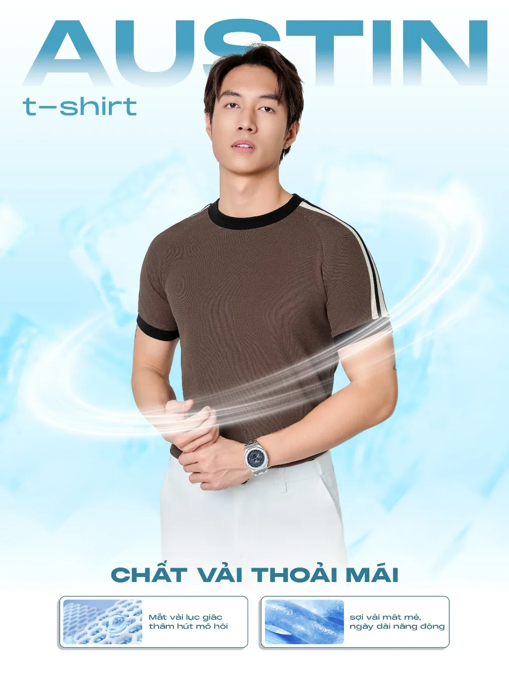 Ảnh Áo thun nam cổ tròn AUSTIN vải Cotton Pique dày dặn, trẻ trung, năng động - HUSSIO 2