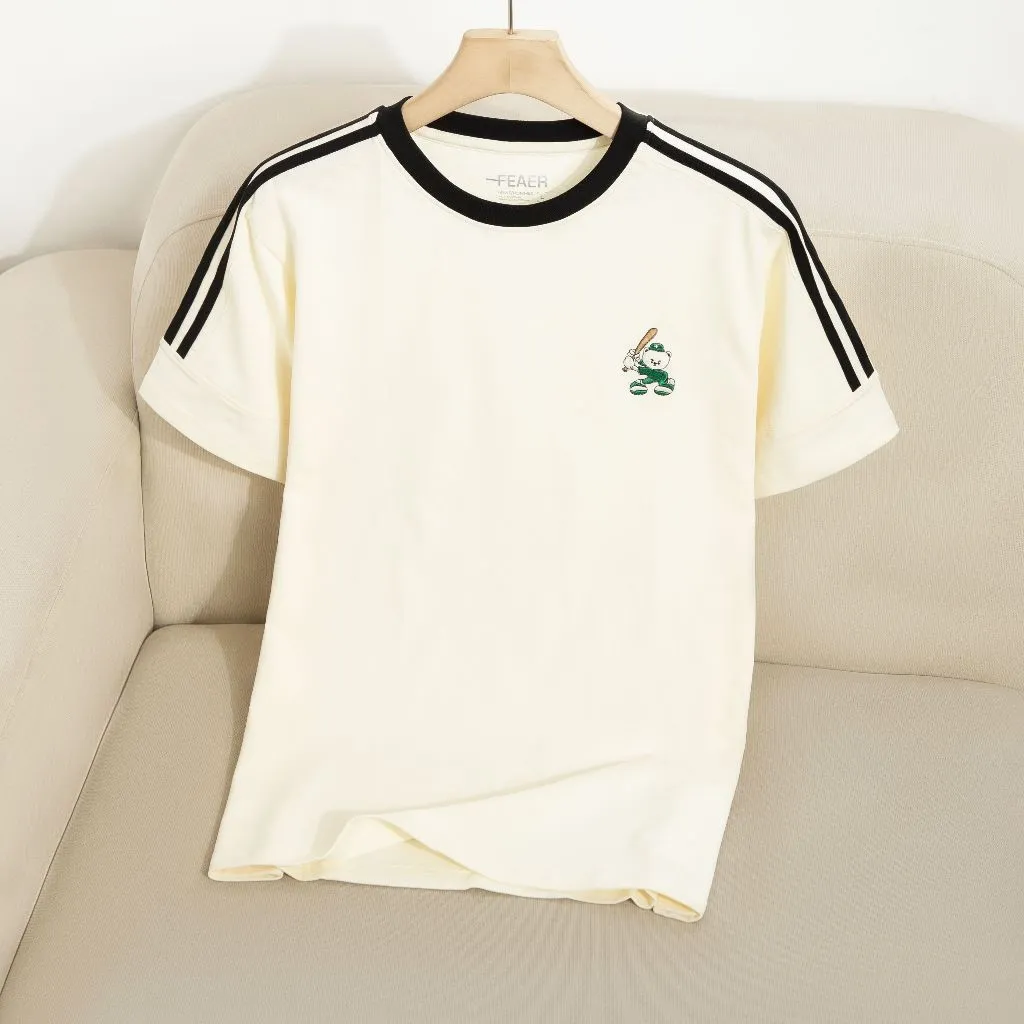 Ảnh Áo thun nam cổ tròn Batsman, tay ngắn, vải cotton thoáng mát, thấm hút tốt, logo thêu, phối sọc tay 2