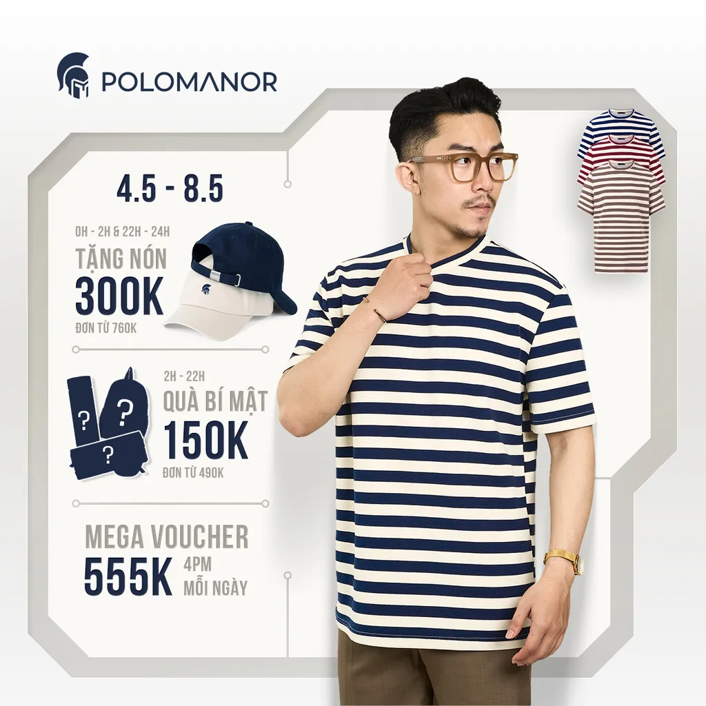 Ảnh Áo thun nam cổ tròn kẻ sọc TSHIRT TOBY, BST TỪ NHÀ RA PHỐ, vải Cotton cvc, đứng form POLOMANOR 1