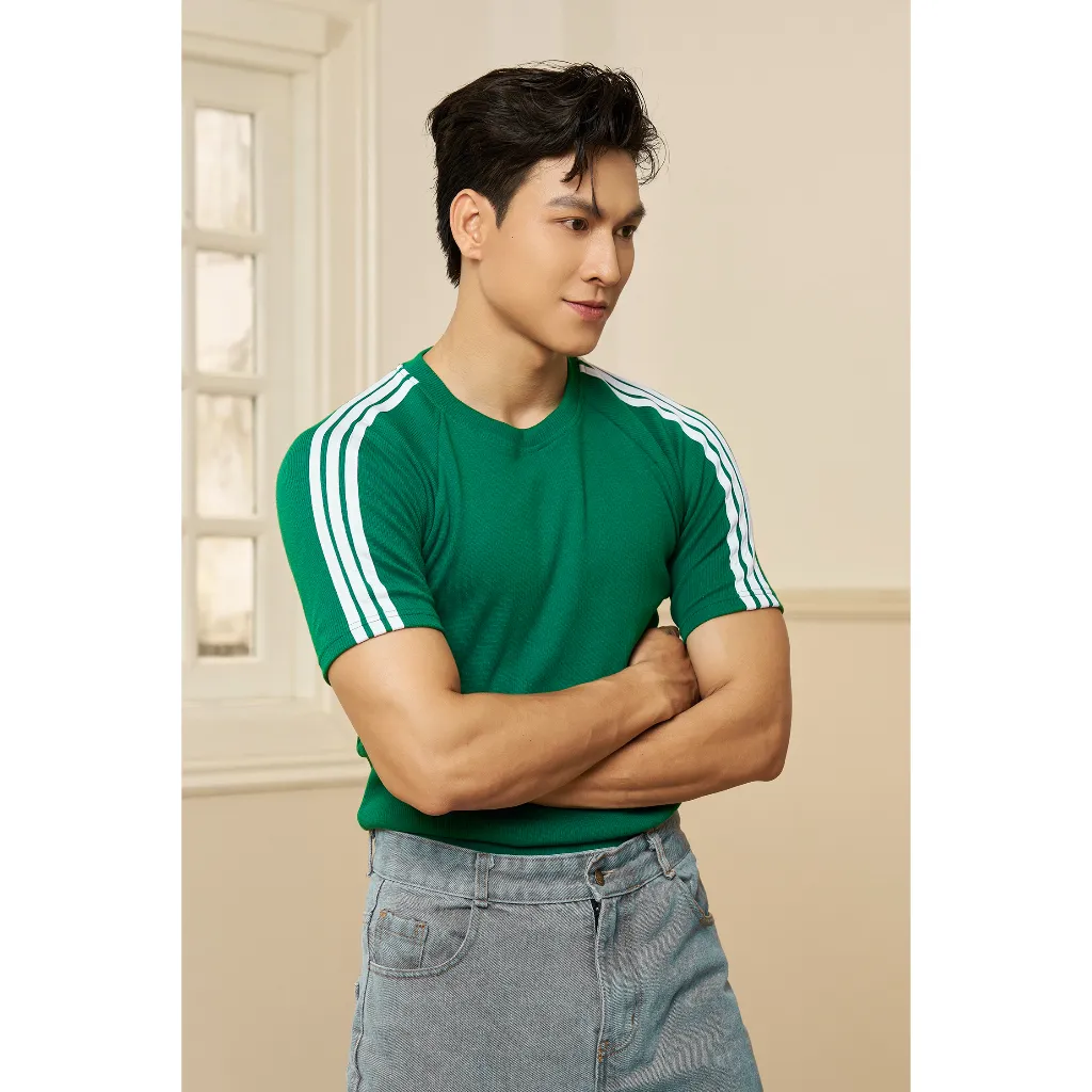 Ảnh Áo Thun Nam Cổ Tròn Raglan Phối Ba Sọc Form Body Cotton Thun Tăm Gân Thương Hiệu MrTwins® 2