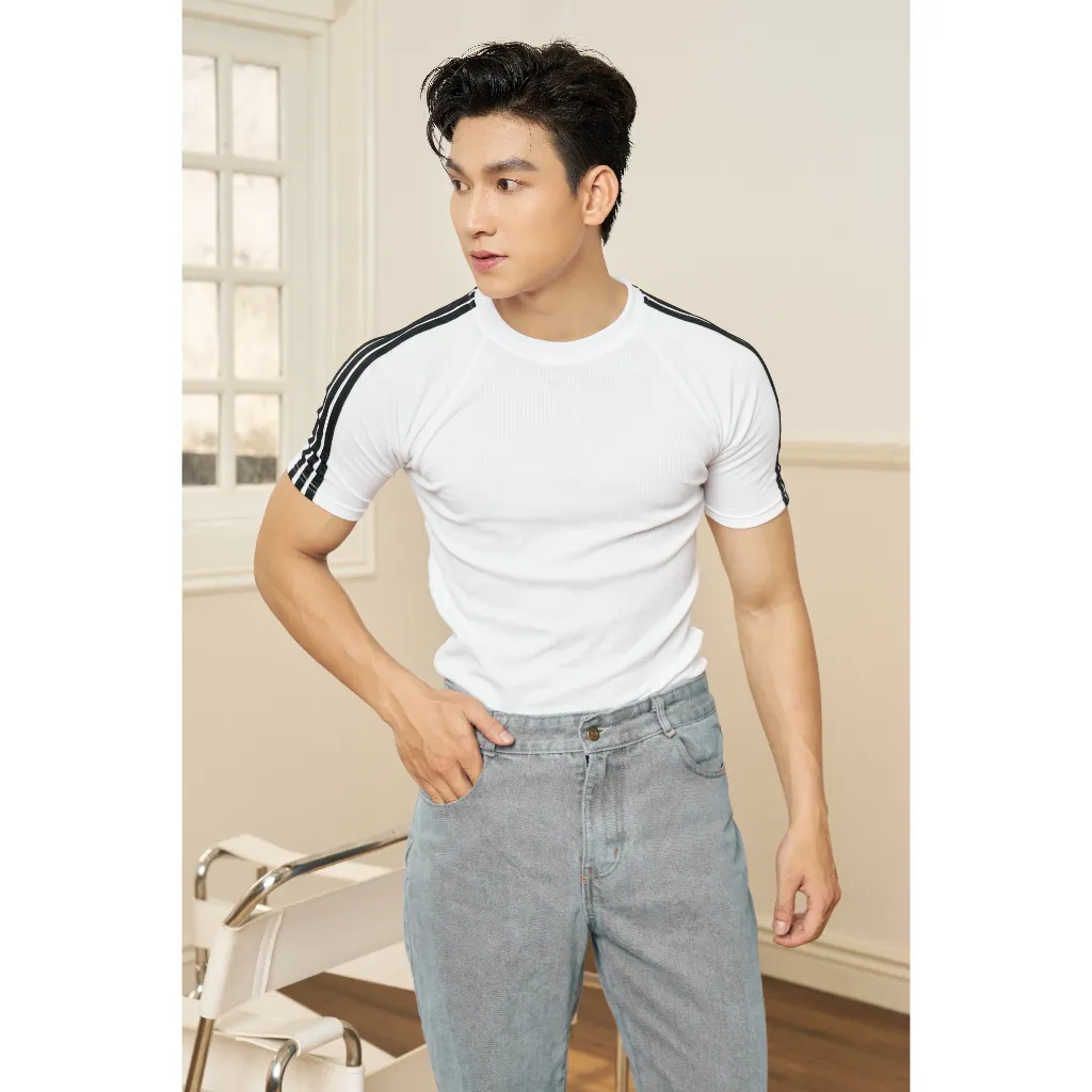 Ảnh Áo Thun Nam Cổ Tròn Raglan Phối Ba Sọc Form Body Cotton Thun Tăm Gân Thương Hiệu MrTwins® 3
