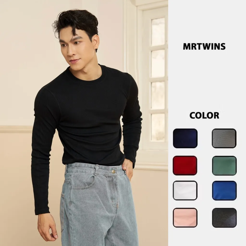 Ảnh Áo Thun Nam Cổ Tròn Tay Dài Cotton Gân Form Body Thương HIệu MrTwins 1