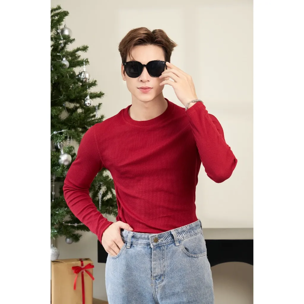 Ảnh Áo Thun Nam Cổ Tròn Tay Dài Cotton Gân Form Body Thương HIệu MrTwins 3