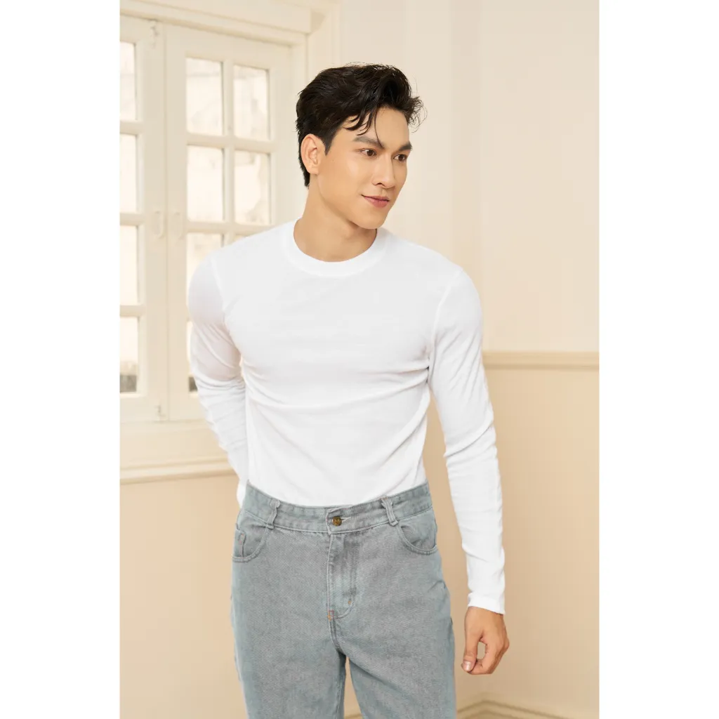 Ảnh Áo Thun Nam Cổ Tròn Tay Dài Cotton Gân Form Body Thương HIệu MrTwins 4