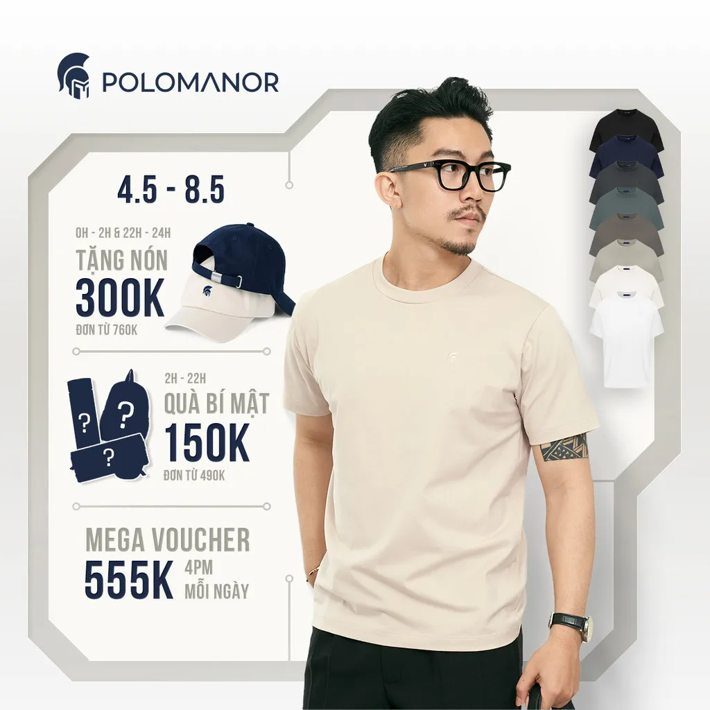 Ảnh Áo thun nam cổ tròn TSHIRT BASIC, BST Social Circle vải cotton cao cấp thoải mái - POLOMANOR 1