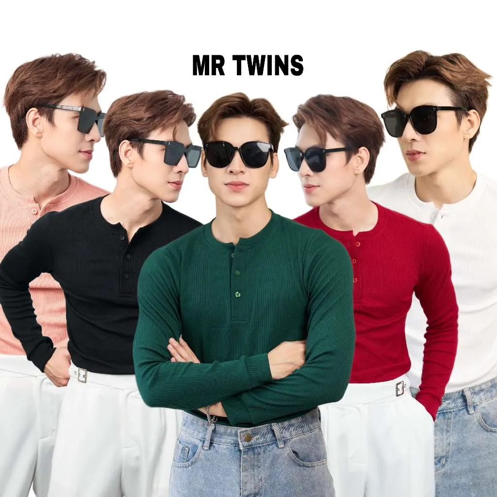 Ảnh Áo Thun Nam Dài Tay Cổ Tròn Xẻ Trụ Vải Thun Tăm Gân Cao Cấp Form Body Thương Hiệu Mr Twins 1