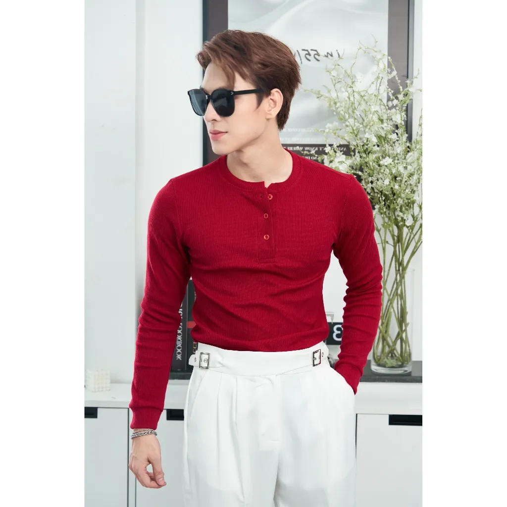 Ảnh Áo Thun Nam Dài Tay Cổ Tròn Xẻ Trụ Vải Thun Tăm Gân Cao Cấp Form Body Thương Hiệu Mr Twins 4