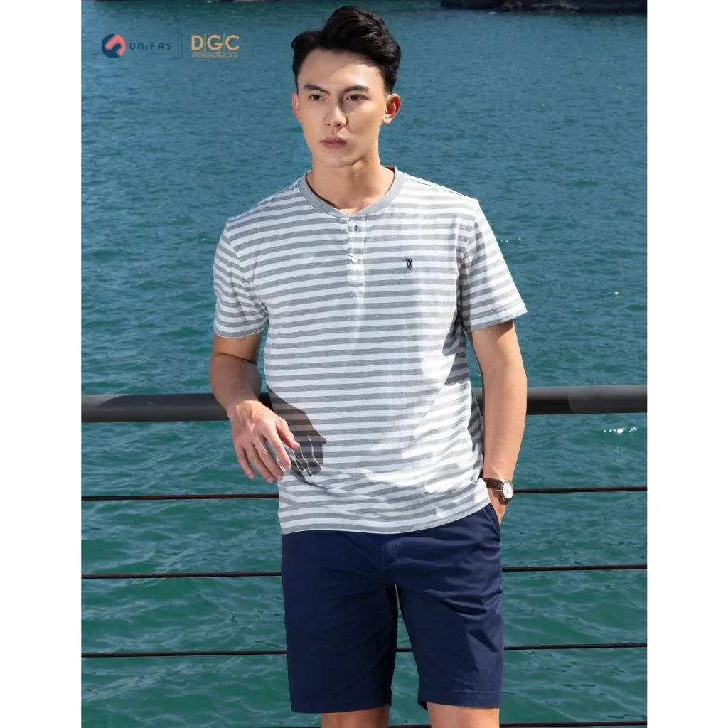 Ảnh Áo thun nam DGCs thiết kế cổ tàu ngắn tay dáng suông, họa tiết kẻ năng động trẻ trung SATBB03M 2