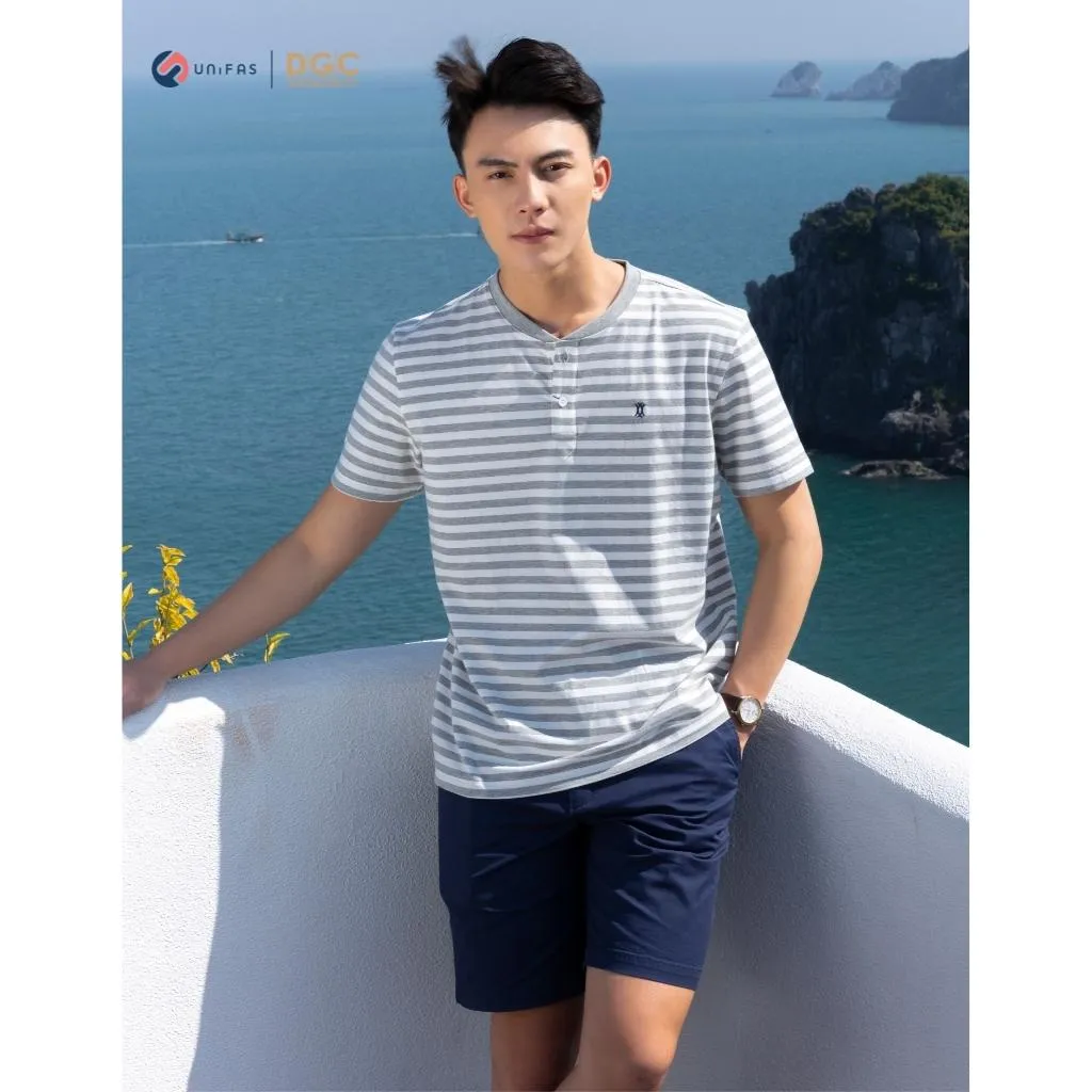 Ảnh Áo thun nam DGCs thiết kế cổ tàu ngắn tay dáng suông, họa tiết kẻ năng động trẻ trung SATBB03M 3