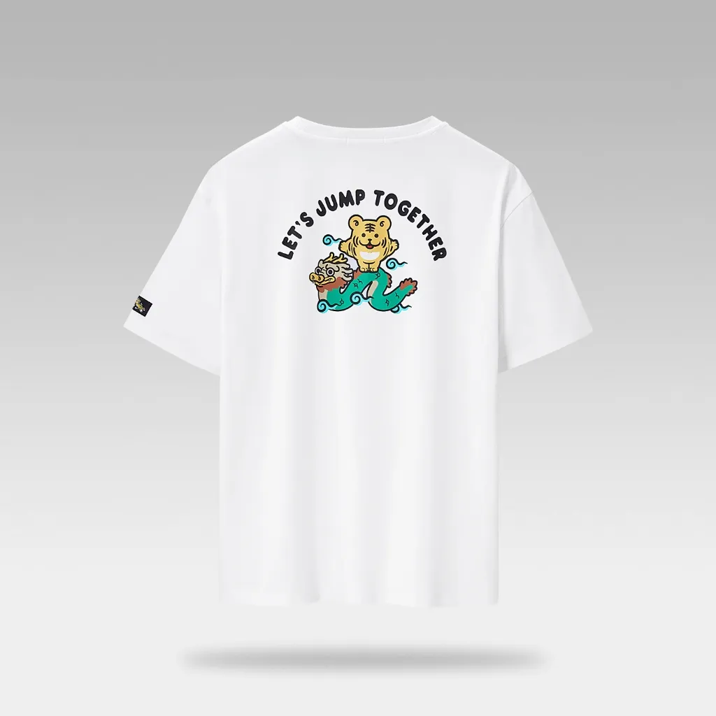 Ảnh Áo thun nam HLA màu trắng tay ngắn in Tiger Jump vải cotton lạnh mềm mại, thoáng mát 2