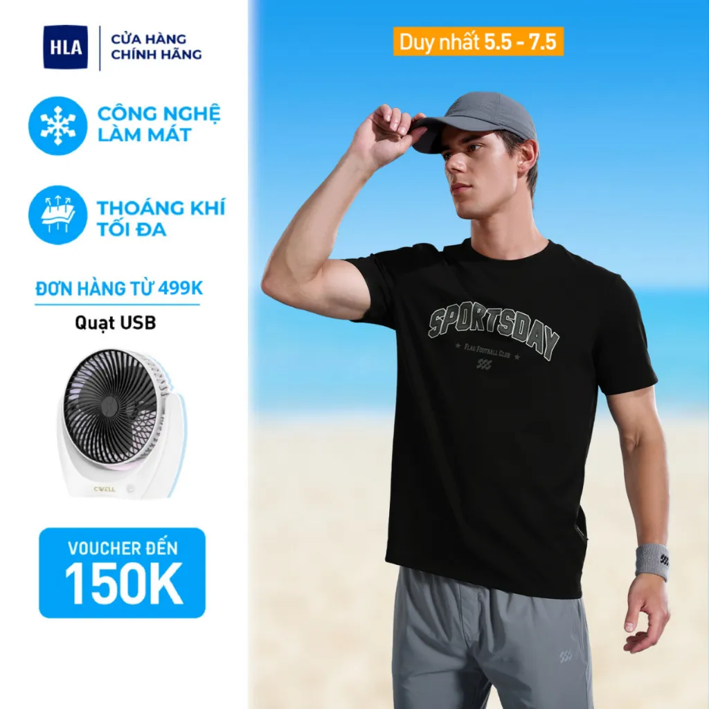 Ảnh Áo thun nam HLA ngắn tay họa tiết chữ Sportsday Letter Printing Icy Cotton Short Sleeve T-Shirt Men 1