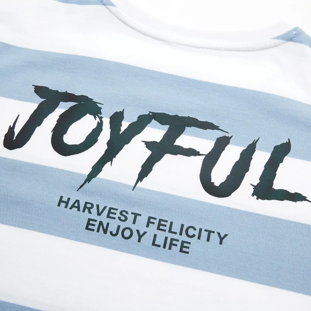 Ảnh Áo thun nam HLA ngắn tay xanh kẻ sọc trắng, hoạ tiết in Joyful chất liệu mát mẻ mềm mại 4