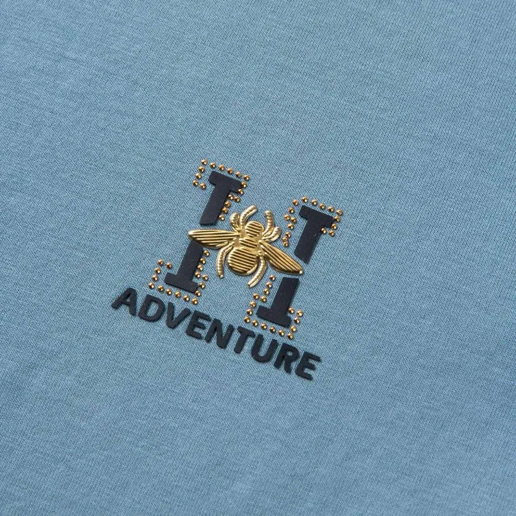 Ảnh Áo thun nam HLA ngắn tay xanh đậm logo nổi Adventure, công nghệ Mercerization chất vải mềm mại, thoáng mát 4