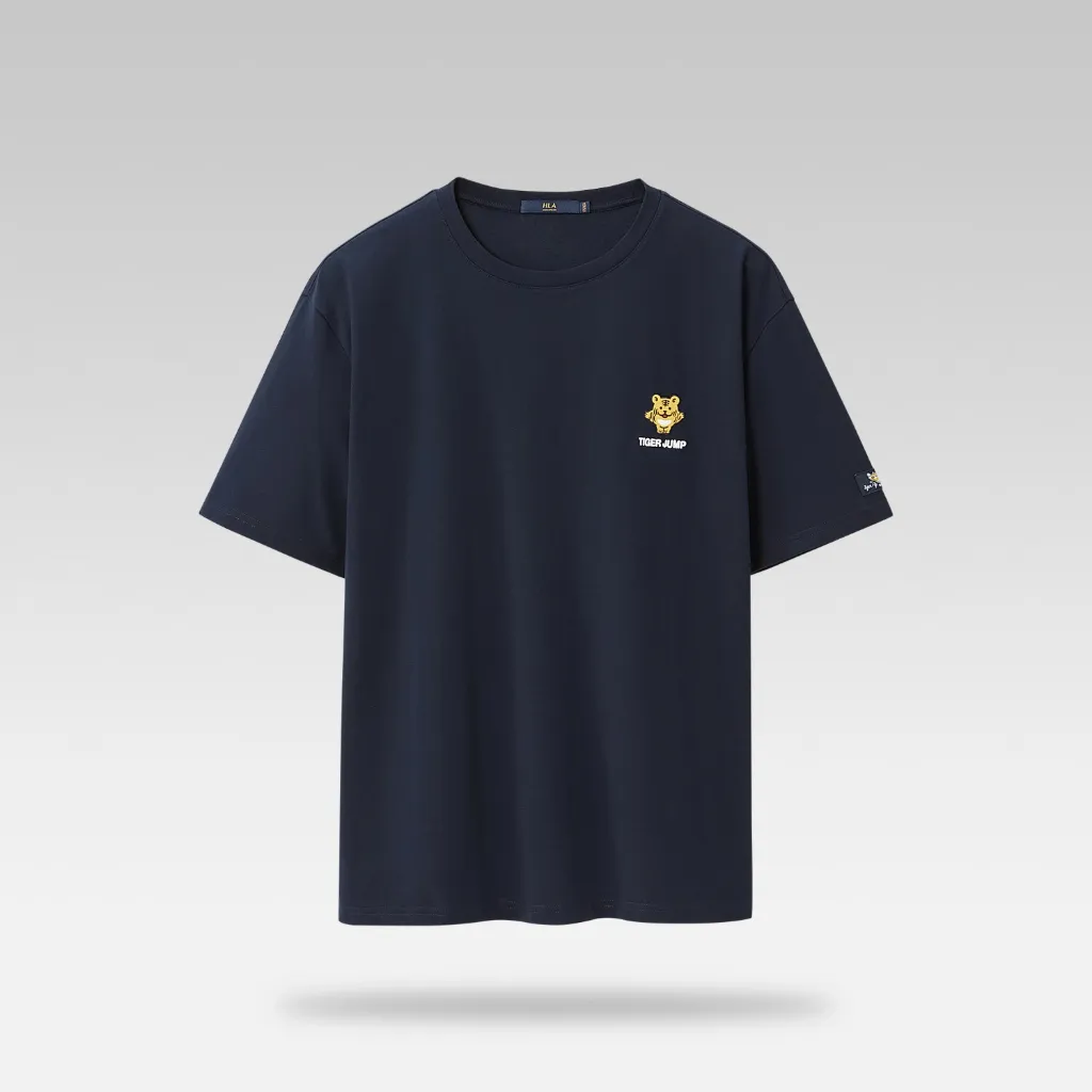 Ảnh Áo thun nam HLA ngắn tay xanh navy logo in hoạt hình Cotton Cool Embroidery Printed T-shirt 1