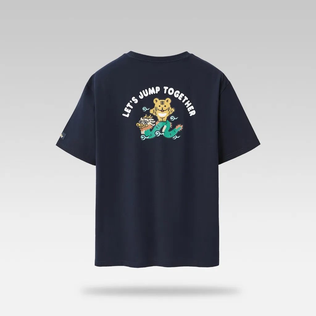 Ảnh Áo thun nam HLA ngắn tay xanh navy logo in hoạt hình Cotton Cool Embroidery Printed T-shirt 2
