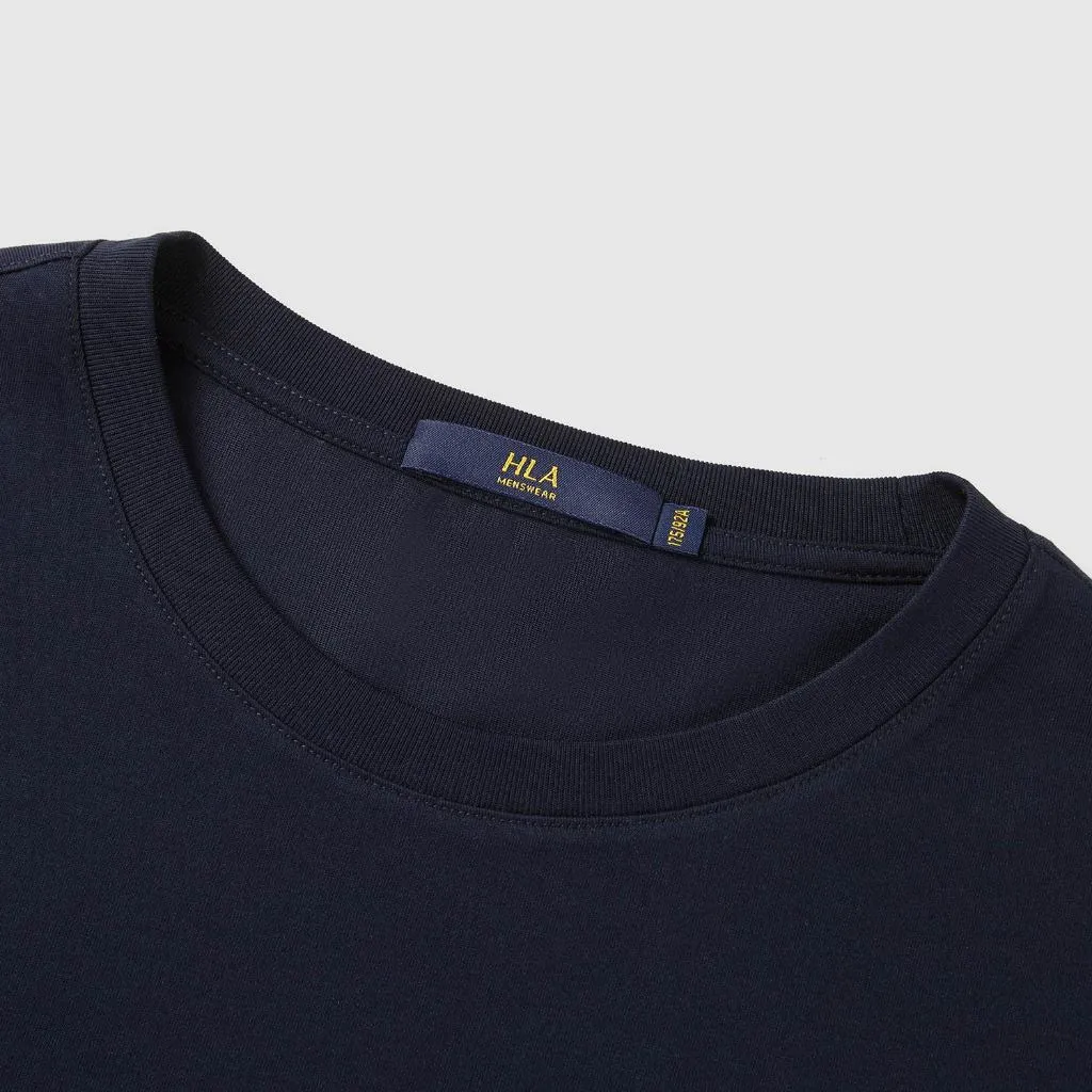 Ảnh Áo thun nam HLA ngắn tay xanh navy logo in hoạt hình Cotton Cool Embroidery Printed T-shirt 3